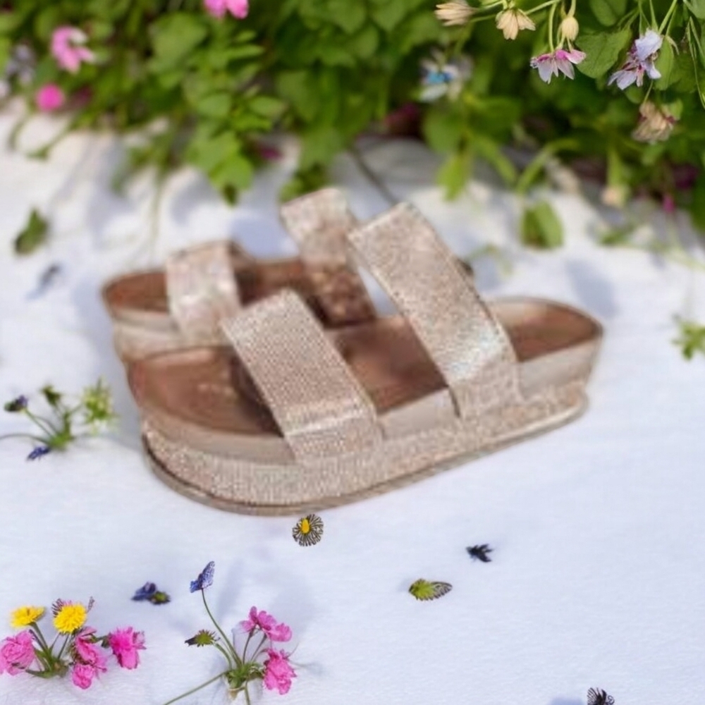 TOP Moda Rose Gold Glitter Platform Sandals